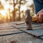 Professional roofing contractor working on roof